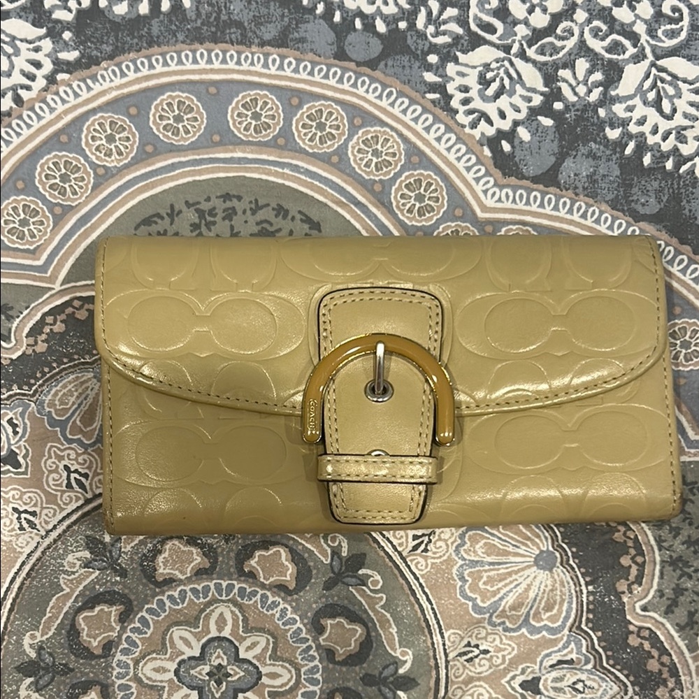 Coach Tan Quilted Wallet with Turn-Lock Closure